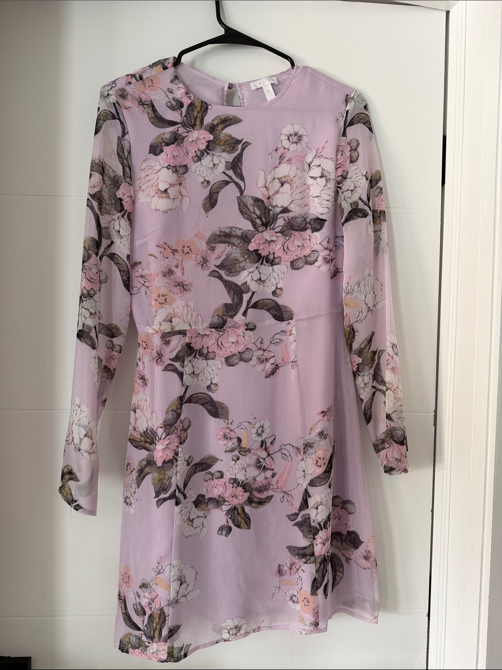 Lilac Floral Long Sleeve Chiffon Dress